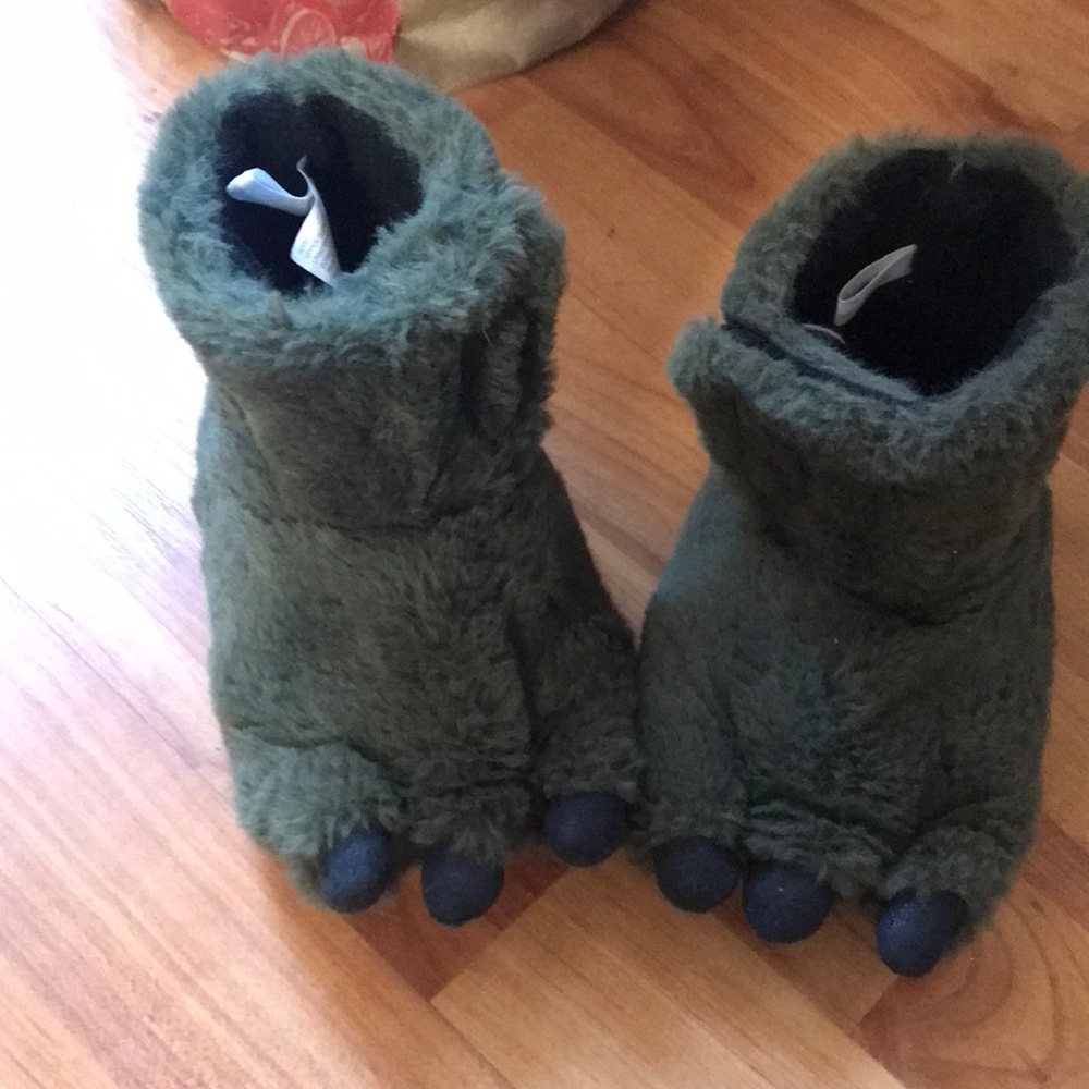 Toddler dinosaur feet slippers.